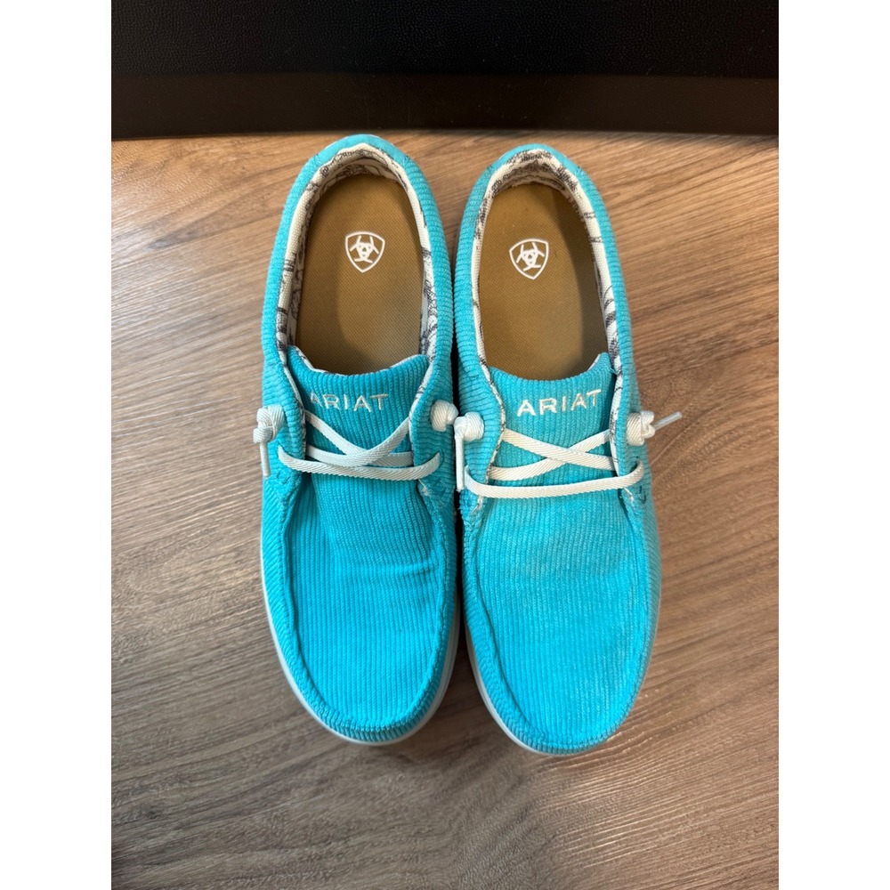 Ariat Hilo Turquoise Blue Corduroy Loafers Moc Toe Slip On Shoes Womens Size 10B - Picture 8 of 13